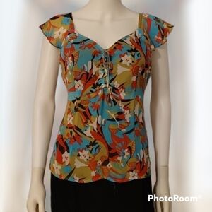 VTG Bentley A Retro 1970s Fairycore Floral Chiffon Blouse